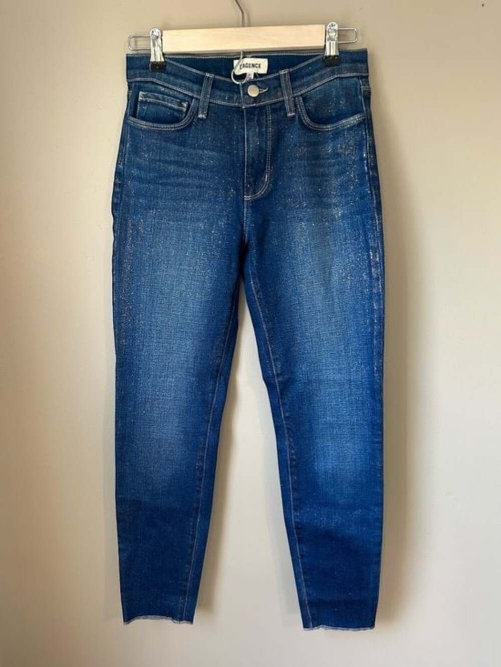 NWT L’AGENCE El Matador Gold Glitter Coated Slim Jeans Size 25
